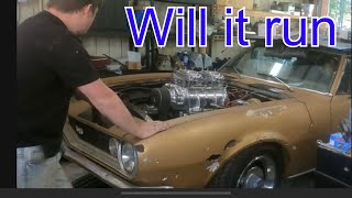 First start 67 camaro 671 blower build making fuel system setting timing and ￼ smiles part 2 of 2 [upl. by Rubbico]