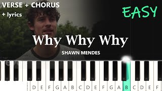 Shawn Mendes  Why Why Why  EASY PIANO TUTORIAL  lyrics [upl. by Meares]