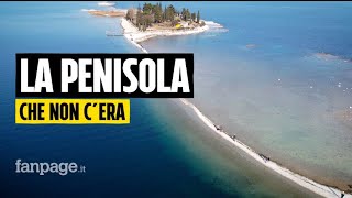 Siccità lisola sul Lago di Garda diventa penisola e si raggiunge a piedi quotSperiamo nella pioggiaquot [upl. by Medorra924]