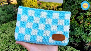 DIY CROCHET PURSE Bag Step by Step  Checkered Pattern  Crochet Gift Ideas  Vivi Berry DIY [upl. by Ri686]