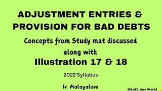 ADJUSTMENT ENTRIES• PROVISION FOR BAD DEBTS• CONCEPTS IN MALAYALAM • FREE CMA CLASSES MALAYALAM•FA [upl. by Omarr]