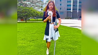 Stunning Amputee Girl Walking with Single Crutch 2 [upl. by Thistle]