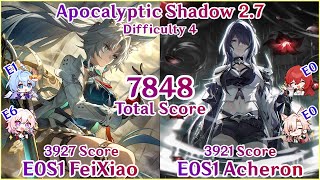 Apocalyptic Shadow 27  E0S1 FeiXiao x E0S1 Acheron 7848 Total Score Clear  Honkai Star Rail [upl. by Alios]