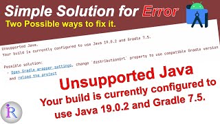 Fix for quotUnsupported Java Your build is currently configured to use Java 1902 and Gradle 75quot [upl. by Ted345]