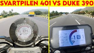 SVARTPILEN 401 VS DUKE 390  0 TO 100  TOPSPEED BATTLE [upl. by Enaitsirk]