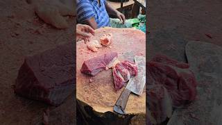 Amazing deshi red ox fresh meat borfi cutting skill by expert butcher in bd [upl. by Circosta]