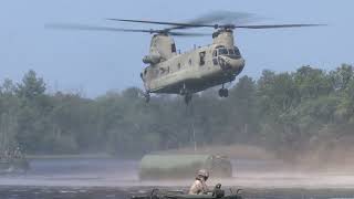 CH47F Chinook Helicopter Transports Pontoon for Exercise CSTX 2402 at Fort McCoy [upl. by Ag]