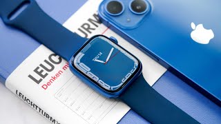 Apple Watch Series 7 UNBOXING  BLUE Aluminum [upl. by Odnamla]