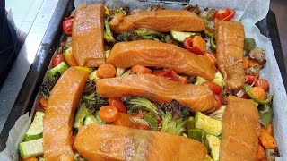 ONE PAN SALMON AND VEGETABLE BAKE  Ready in 30 minutes  Baked Salmon and Veggies [upl. by Beora230]