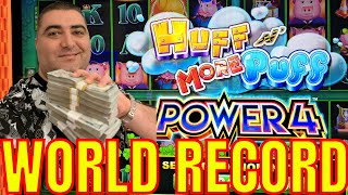 World RECORD BREAKING JACKPOT On HUFF N MORE PUFF POWER 4 Slot [upl. by Nolur]