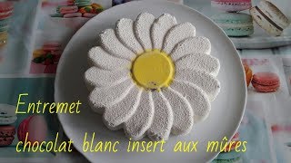 Entremet mousse aux chocolat blanc insert à la confiture aux mûres décor au spray velour [upl. by Akcirederf]