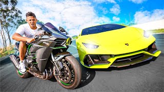 RACHA ENTRE MINHA KAWASAKI H2 SUPERCHARGE VS LAMBORGHINI DE 700CV [upl. by Etom]