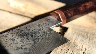 Japanese Nakiri knife from Damascus steel  Handforged using a flypress [upl. by Leatri]