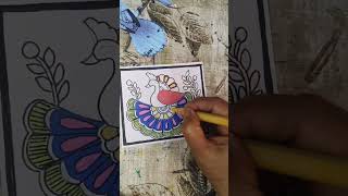 Amazing madhubani peacock or fish art shortvideoviral ytshorts viralshorts minivlog madhubani [upl. by Thedrick]