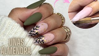 UÑAS de OTOÑO 🍂🫒 UÑAS Escultural Verde  Uñas almendra Esculturales  Jaayart [upl. by Arrais]