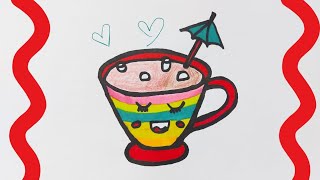 Draw a Cup with me Easy Drawing for Kids Mug full of Tea Drawing amp Coloring cutedrawings draw [upl. by Schlessel179]