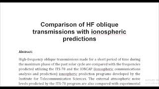 Comparison of HF oblique transmissions with ionospheric predictions [upl. by Sualk]