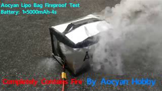 Aocyan fireproof lipo safe bag fire test  5000mAh  168V [upl. by Enetsirhc]