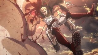 The Commander Erwin Smith loses his arm and saves Eren  Attack on Titan Season 2 [upl. by Lalage]