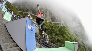 Parkour competitors descend thrilling Chinas Tianmen Mountain course [upl. by Inavoig]