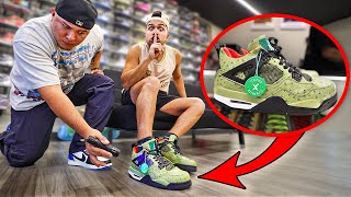 Wearing Fake Travis Scott Jordans To Sneaker Stores [upl. by Aihsekan]