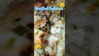 Stuffed Salmon 🤤 food seafoodlover seafood diy cooking foodie shrimp dinner shorts fyp yt [upl. by Ruskin]