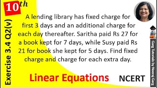 A lending library has a fixed charge for the first three days and an additional charge for each day [upl. by Lorita]