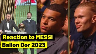 Haaland Mbappe reaction to Messi named Ballon Dor 2023 winner by Beckham [upl. by Halyahs]