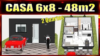 Planta de Casa 6x8  48m² com 2 Quartos [upl. by Verla]