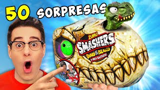 ABRO CABEZA DE DINOSAURIO CON 50 SORPRESAS 🎁 Zuru Smashers Dino Island TRex Battles [upl. by Moises]