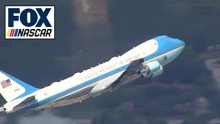 Air Force One carrying Grand Marshal President Trump has arrived in Daytona  NASCAR ON FOX [upl. by Noiramaj]