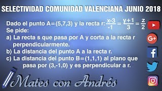 Examen selectividad Comunidad Valenciana Junio 2018 Matemáticas II Opción B2 Geometría [upl. by Eneleoj]