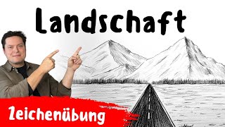 Einfache Landschaft mit einer Strasse zeichnen  Komplette Zeichenübung [upl. by Ostler]