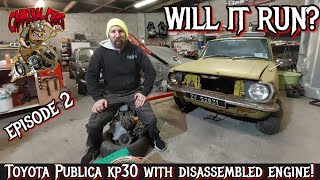 WILL IT RUN 1975 TOYOTA PUBLICA1000 KP30 with disassembled engine PART 2 [upl. by Lawan]