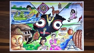 Odisha ra Kala o Sanskruti  Drawing on Utkal Diwas  Drawing for Viswa odia bhasha sammelan [upl. by Darreg22]