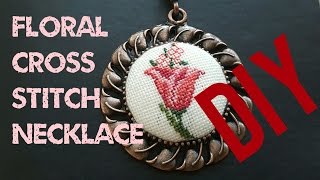 HOW TO MAKE CROSS STITCH NECKLACE 23ETAMİN KOLYE TAKI NASIL YAPILIR [upl. by Ahseryt]