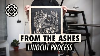 Linocut carving and printing quotFrom The Ashesquot by Maarit Hänninen linocut printmaking artprocess [upl. by Llertnad]