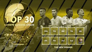 BALLON DOR 2024 TOP 30 FAVORITE RANKINGS UPDATE  THE NEW WINNER  RANK 10th TO 1st [upl. by Lletnuahs]