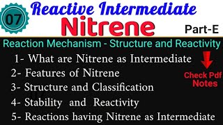 Nitrene Reaction Intermediate ORGANIC CHEMISTRY  MSc 1sem Notes ORGANIC• itschemistrytime [upl. by Akinirt]