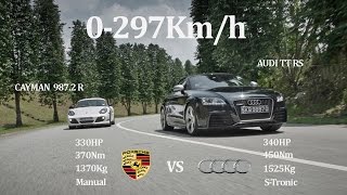 OLD COMPARATIVE PORSCHE CAYMAN R 330Hp Vs AUDI TT RS 340Hp  RWD Vs AWD [upl. by Ema]