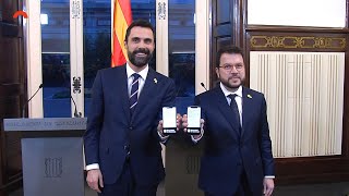 Torrent y Aragonès presentan proyecto de Presupuestos de la Generalitat [upl. by Lathrope]