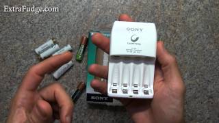 Sony Cycle Energy BCG34HLD4KN Power Charger with 4 PreCharged 2000 mAh AA Batteries Review [upl. by Ojybbob]