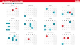 Calendario laboral 2022 en España y en cada Comunidad Autónoma Días festivos y puentes [upl. by Lederer384]