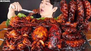 ASMR MUKBANG  BLACK BEAN SEAFOOD BOIL 🐙 OCTOPUS SQUID MUSHROOM COOKING EATING SOUNDS 짜장 해물찜 먹방 [upl. by Aillimac674]