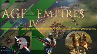 AOE4 Comparison Battle  Upgraded Hand Cannoners with formation VS Upgraded Heavy Melee Cavalry [upl. by Namlaz]