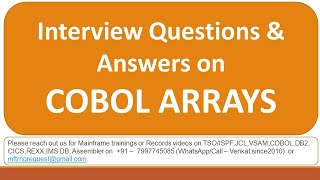 Interview questions and answers on COBOL arrays  FAQs  occurs  subscript  index  dynamic [upl. by Ahsinac]