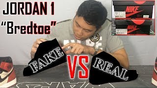 JORDAN 1 quotBRED TOEquot FAKE VS REAL [upl. by Enilegnave]