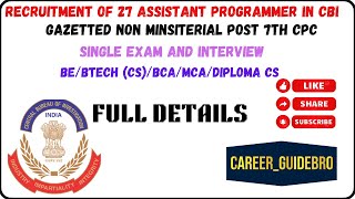 CBI ASSISTANT PROGRAMMER UPSC RECRUITMENT 2024 CENTRAL BUREAU OF INVESTIGATION  CS GOVT JOB [upl. by Jacquelynn]