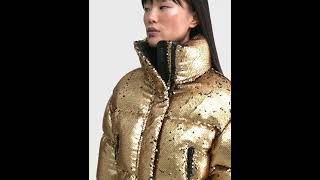 RUDSAK Shiny LAURENCE Padded SEQUIN DOWN PUFFER Jacket Metallic Ivory Women [upl. by Mosenthal]