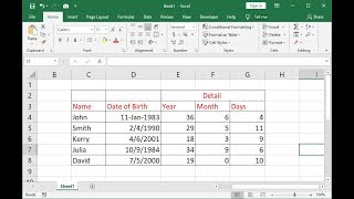 How to Calculate Age from Date of Birth in MS Excel Year Month Day [upl. by Olpe340]